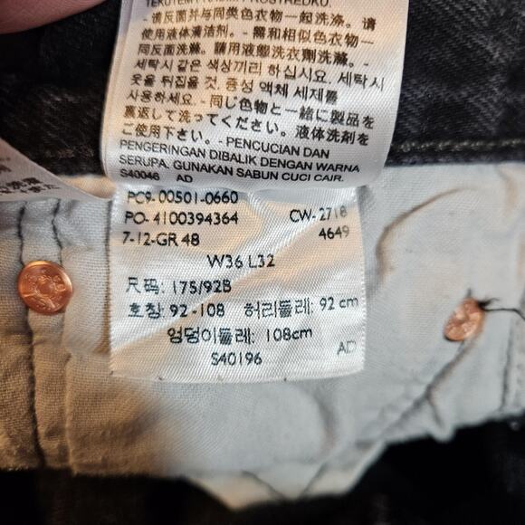 Levis 501 Jeans Mens 36x31* Black Charcoal Wash Button Fly Straight Leg Denim - Picture 6 of 9